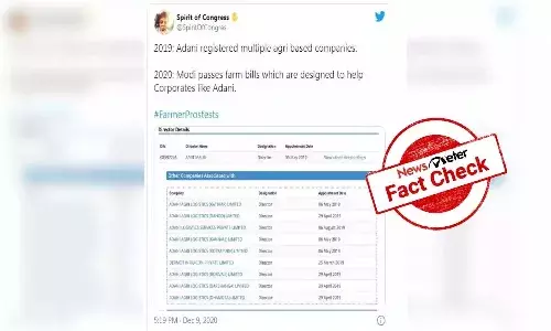 Fact Check : అదానీ కంపెనీ 2019లో పలు అగ్రికల్చరల్ కంపెనీలను రిజిస్టర్ చేయించిందా..?