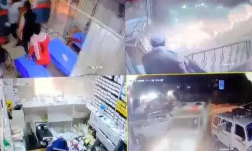 పేషంట్ల మధ్య గొడవ.. ట్రక్కుతో ఆసుపత్రిని 8 సార్లు ఢీ.. వీడియో వైరల్