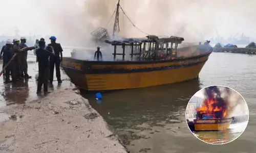 Fire breaks out in fishing boat in Kakinada