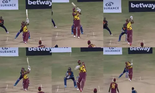 Kieron Pollard hits six sixes in an over