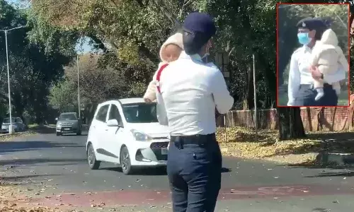 Video of Chandigarh cop holding baby while on duty goes viral