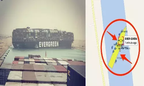 Large container ship blocks Suez Canal