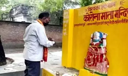 యూపీలో కట్టిన కరోనా మాత ఆలయం కూల్చివేత