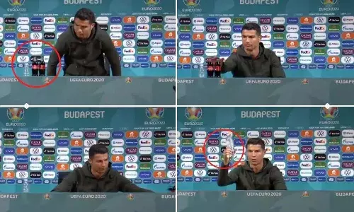 రొనాల్డోనా.. మజాకా.! సీసాలు పక్కకు పెట్టాడు.. కంపెనీకి ఏకంగా రూ.29 వేల కోట్ల నష్టం