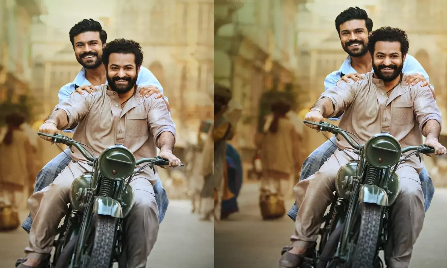 కొమురం భీమ్ బైక్ నడుపుతుంటే.. చిరున‌వ్వులు చిందిస్తున్న అల్లూరి