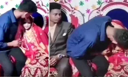 వరుడు పక్కనుండగానే.. వధువుకు ముద్దులు పెట్టిన యువకుడు.. వీడియో వైరల్