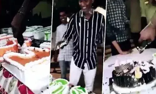 ఐఫోన్తో కేక్ కట్.. నోటితో రిబ్బన్ కట్.. కొత్త ట్రెండేమో..!