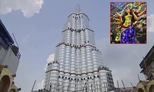 బుర్జ్ ఖలీఫా థీమ్తో.. ప్రత్యేక ఆకర్షణగా దుర్గమాత మంటపం..!