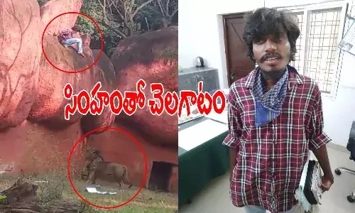 జూపార్క్‌లో యువ‌కుడు హ‌ల్‌చ‌ల్‌..