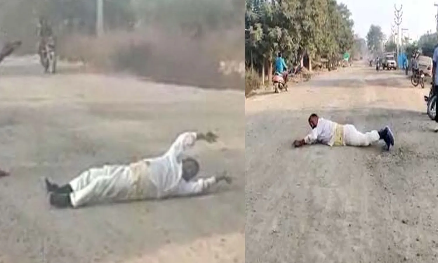 రోడ్ల‌ను బాగుచేయాలంటూ వినూత్న నిర‌స‌న‌