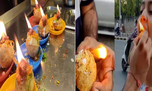 ఫైర్ పానీ పూరీ.. ఇదెక్కడి కొత్త టేస్ట్ అంటూ..!
