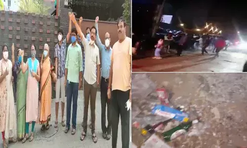 తాగి బాటిల్స్ ఇళ్లలోకి విసురుతున్నారు : పబ్ ఎదుట కాలనీ వాసుల ఆందోళన