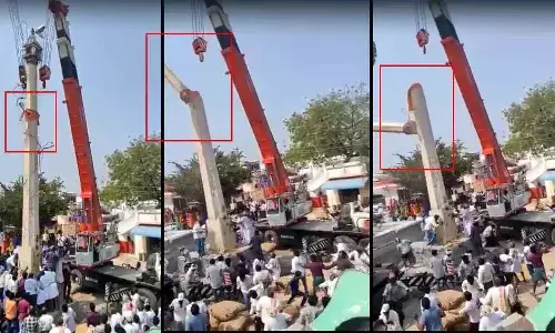 రామాలయంలో కూలిన ధ్వజస్తంభం.. వీడియో