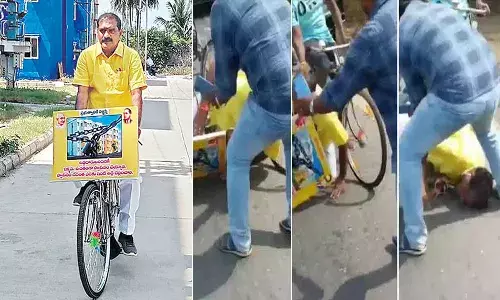 నిమ్మల సైకిల్ యాత్రలో అపశృతి.. సైకిల్ పైనుంచి పడిపోయిన ఎమ్మెల్యే