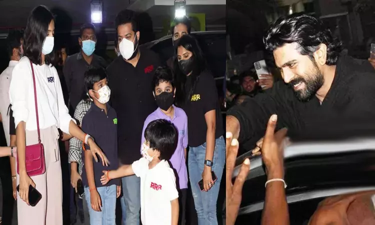 ఆర్ఆర్ఆర్ థియేటర్స్  వ‌ద్ద పండగ వాతావరణం.. బెనిఫిట్ షోని చూసిన ఎన్టీఆర్‌, చ‌ర‌ణ్‌