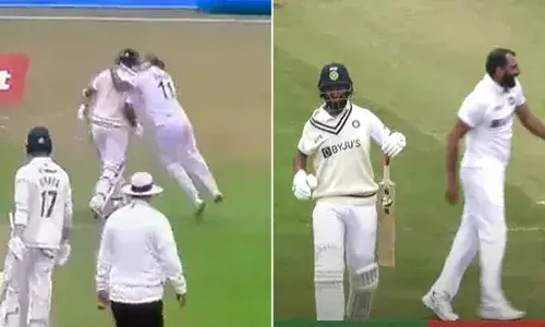 పుజారాను డకౌట్ చేసి వాటేసుకున్న షమీ