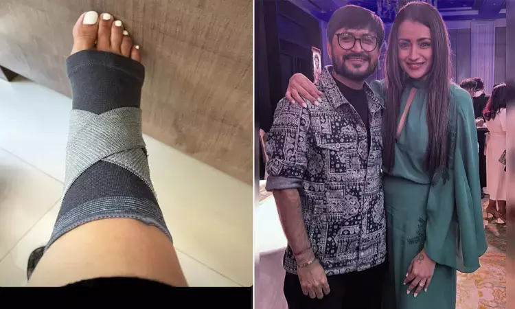 కాలికి గాయమైనప్పటికీ  పొన్నియిన్ సెల్వన్ 1 సక్సెస్ పార్టీకి హాజ‌రైన‌ త్రిష‌