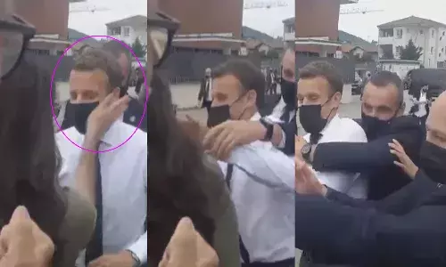 ఫ్రెంచ్ అధ్యక్షుడి చెంప చెళ్లుమనిపించిన మహిళ.. వీడియో వైరల్