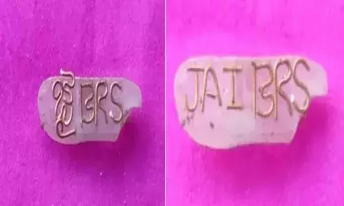 బియ్యపు గింజపై జై బీఆర్ఎస్.. అభిమానం చాటుకున్న స్వర్ణకారుడు