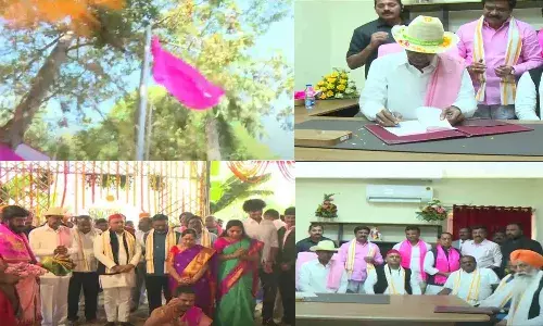 ఢిల్లీలో ఎగిరిన గులాబీ జెండా..  బీఆర్ఎస్ జాతీయ కార్యాలయాన్ని ప్రారంభించిన సీఎం కేసీఆర్