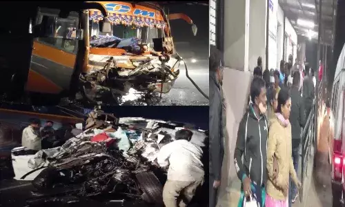 డ్రైవర్కు గుండెపోటు.. అదుపుతప్పి కారును ఢీ కొట్టిన బస్సు.. 9 మంది మృతి