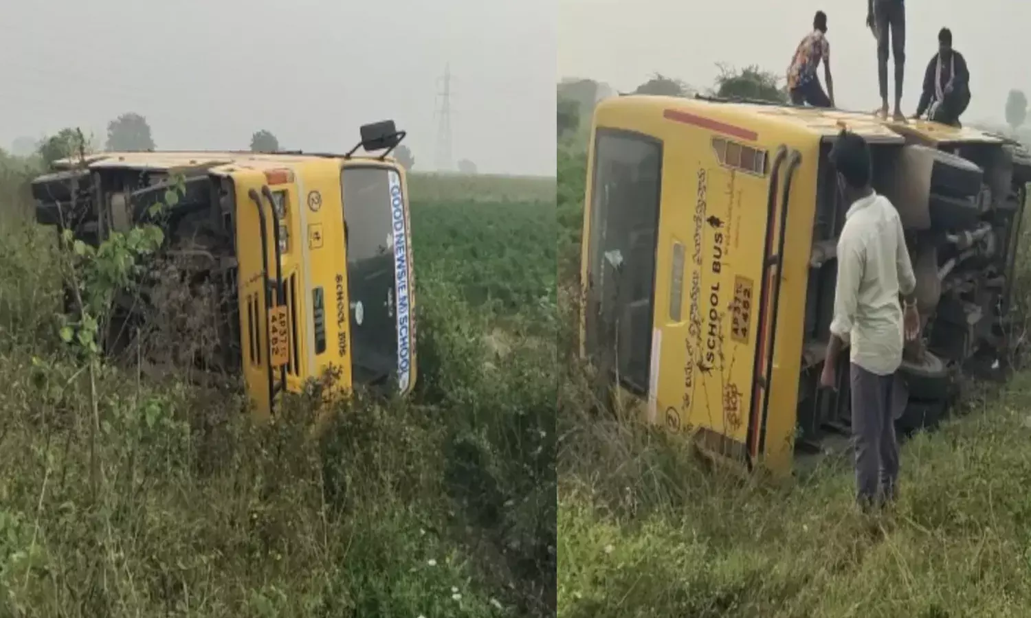 పల్నాడు జిల్లాలో స్కూల్‌ బస్సు బోల్తా