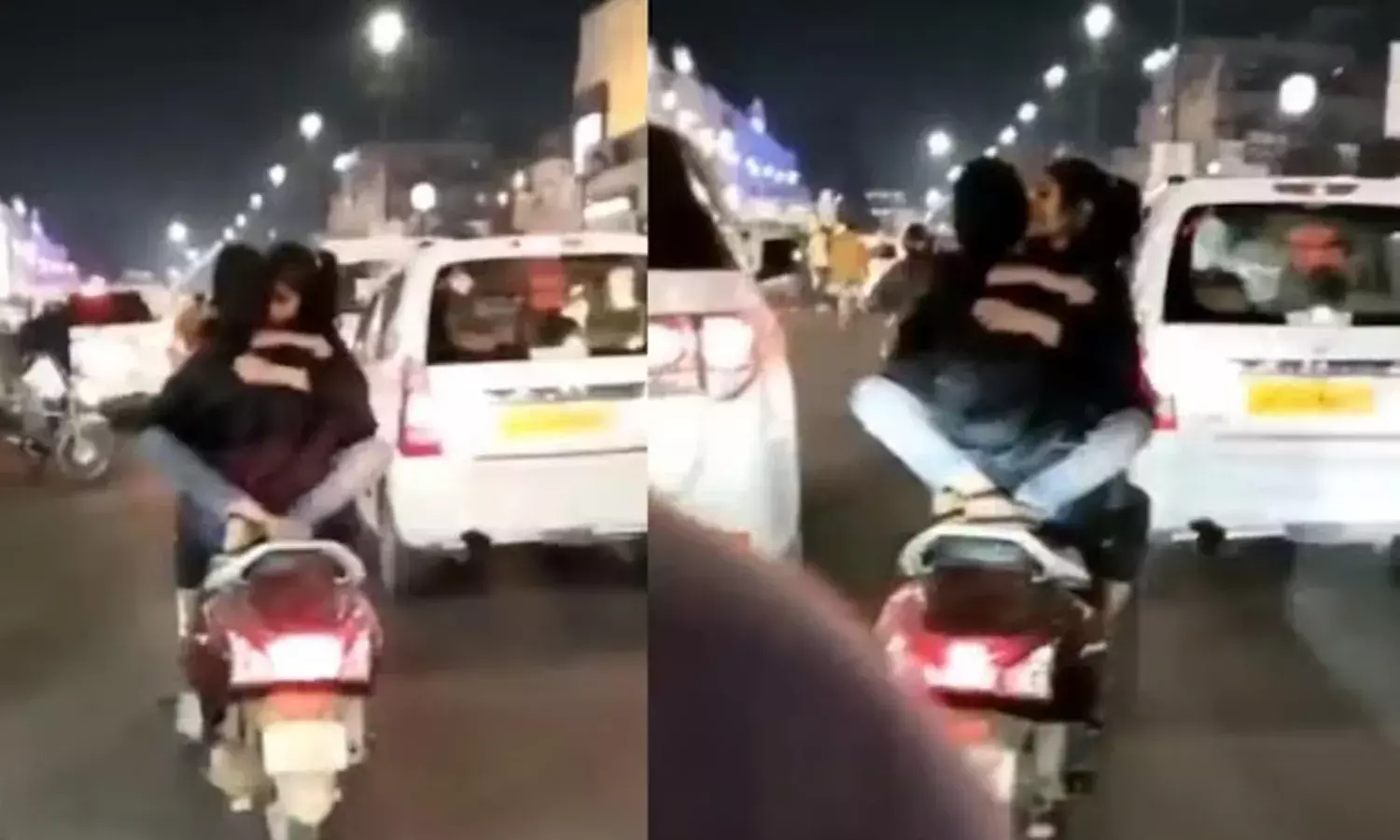 రోడ్డుమీద స్కూటీపై కూర్చొని రొమాన్స్‌.. వీడియో వైరల్‌ కావడంతో..