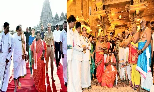 గవర్నర్ యాదాద్రి ఆలయ సందర్శన - అధికారుల ప్రోటోకాల్ స్వాగతం