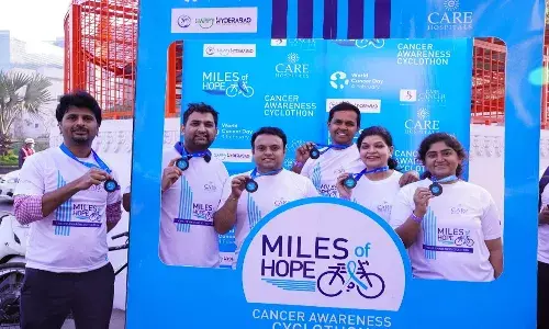 క్యాన్సర్ వ్యాధిపై అవగాహన కలిగించడానికి కేర్ హాస్పిటల్ - సైక్లోథాన్