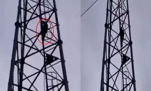 woman, climbed cell tower, Praksham District,