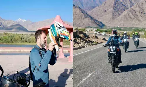 కేటీఎం బైక్పై రాహుల్ గాంధీ రైడ్.. ఎక్కడికి వెళ్లారంటే..