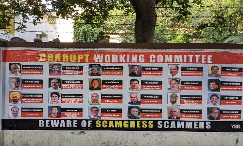 CWC Meeting, Hyderabad, posters, congress leaders, scam,