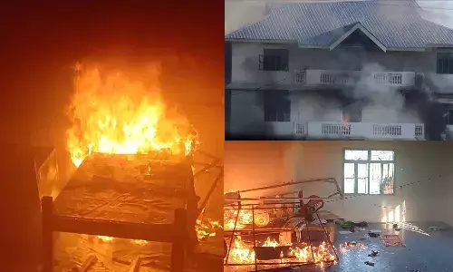 Fire, BJP office, Manipur, Thoubal, protest