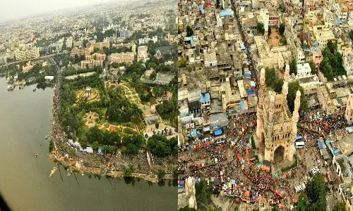 Ganesh nimajjanam, Hyderabad, Tank Bund, Aerial view,