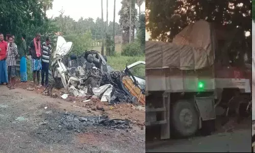 tamilnadu, car, lorry, accident, six dead,