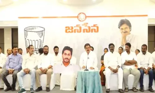 janasena, nadendla manohar, press meet,  cm jagan photo,