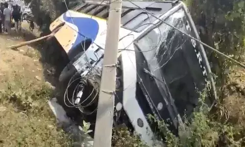 tsrtc, bus accident, BP down,  driver ,