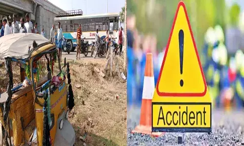 suryapet, road accident, auto, rtc bus, three people died,