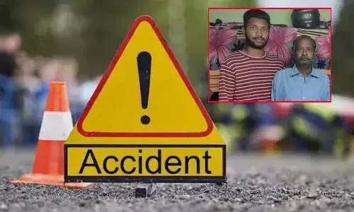 Nizamabad, road accident, father,  son, death ,