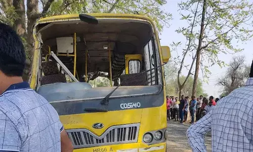 school bus , childrens, Bus overturns, Haryana