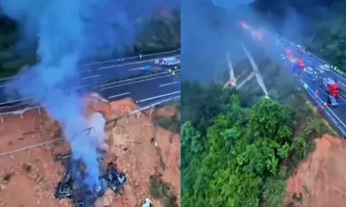 china, road collapse, 19 people dead,