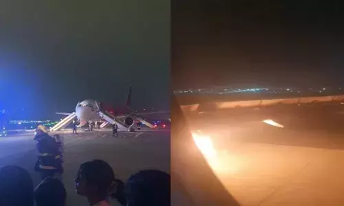 air india flight, fire,   bangalore airport,
