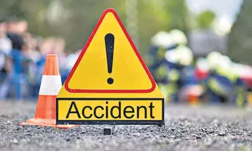 khammam, road accident, two child, mother, dead ,