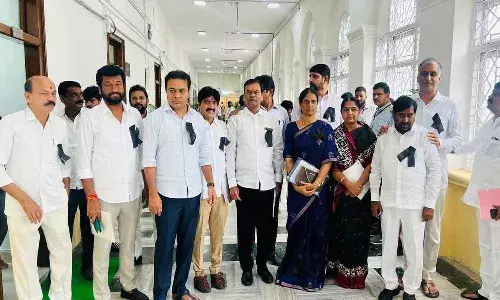 telangana, assembly, brs, ktr,  mla, black badges,