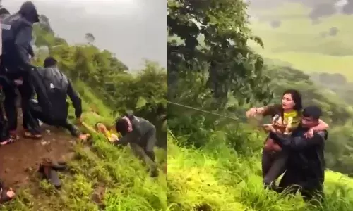 woman, fall down,  60 foot gorge, Maharashtra, pune,