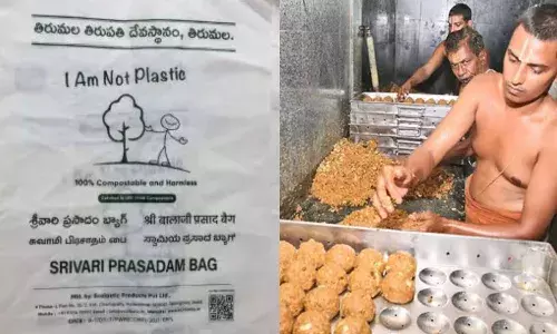 ttd,  pilot project,   laddu prasadam,  drdo,  biodegradable bags