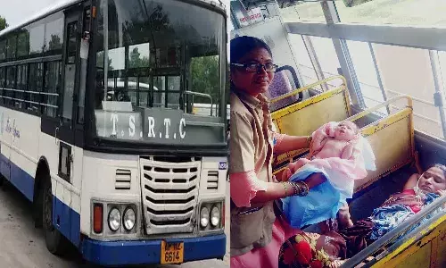 TGSRTC, conductor, delivery,  baby girl,  bus ,