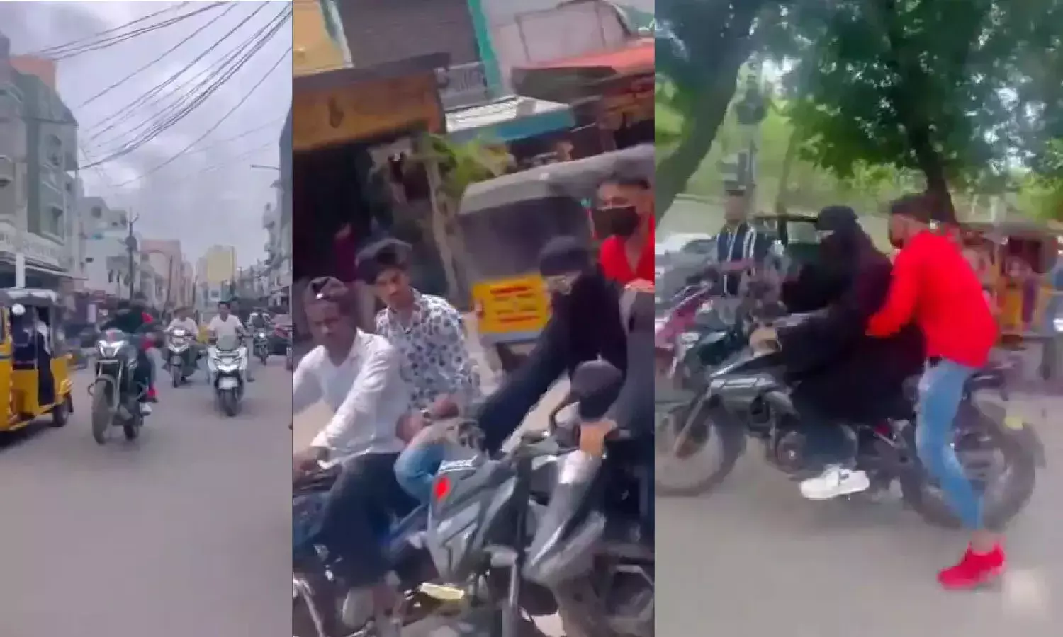 man, bike stunt,   burkha, hyderabad ,two arrested ,