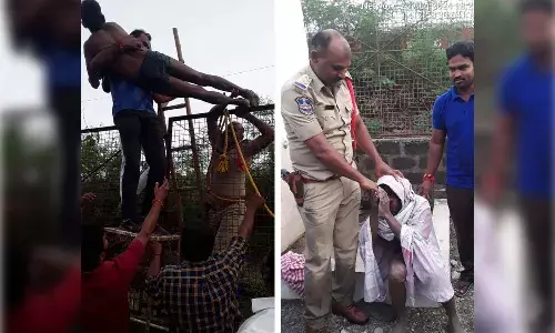 Telangana, Trapped for two days in pit, police rescue man, Warangal