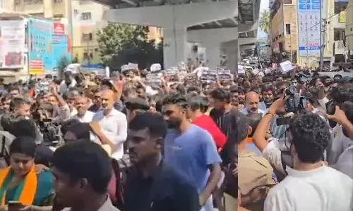 గ్రూప్-1 అభ్యర్థులతో ర్యాలీగా సెక్రటేరియట్కు వెళ్తున్న కేంద్ర మంత్రి బండి సంజయ్